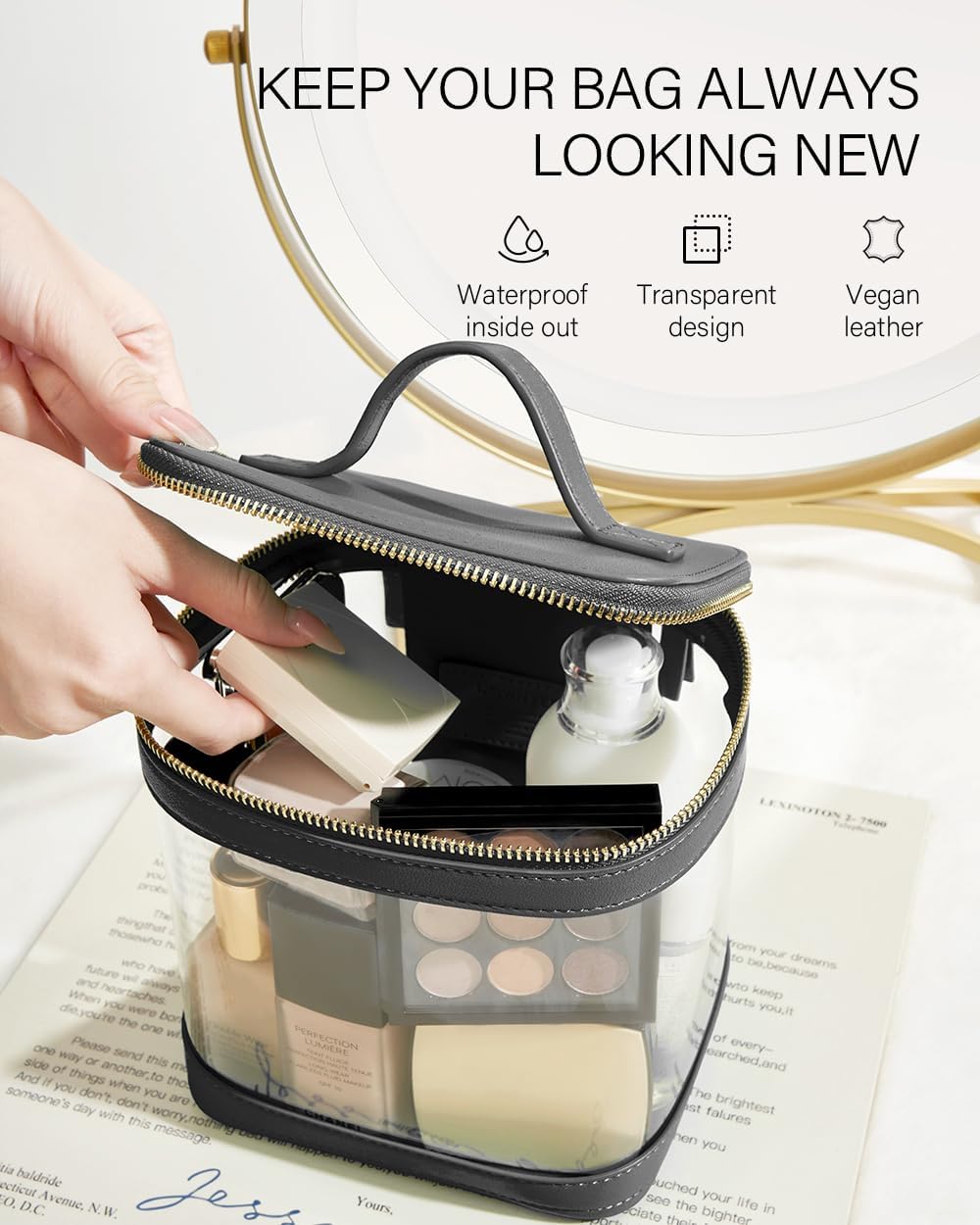 ROWNYEON Clear Makeup Case Toiletry Bag Multipurpose Travel Makeup Train Case Portable Cosmetic Organizer Transparent Storage Bag