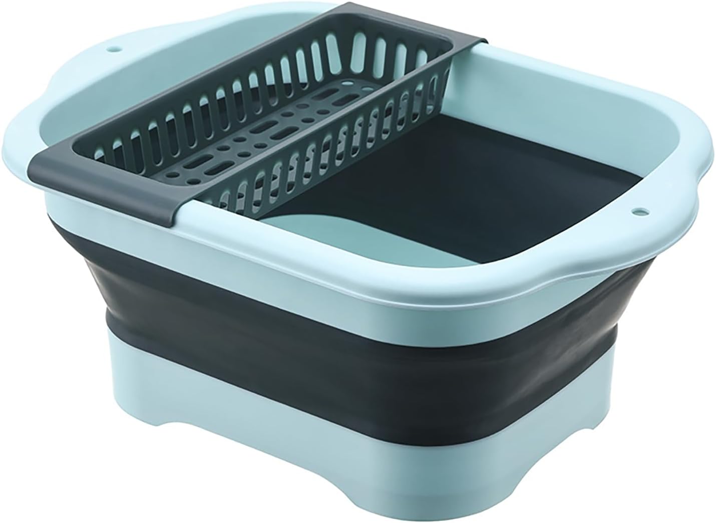 2.98 Gallon (11.28L) Collapsible Dish Basin with Drain Plug, Outdoor Multiuse Foldable Sink Tub, Dishpan, Wash Basin, Portable Kitchen Storage Tray for Camping, RV, Beverage Bucket (Green)