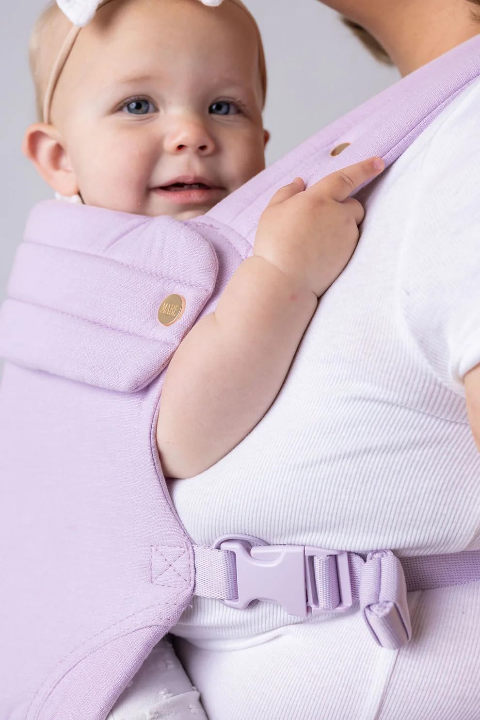 Mabē Monarch Ergonomic Baby Carrier – Premium Cotton Soft Structured Newborn to Toddler Carrier with Hip-Healthy Design, 3 Carry Positions (7-35lbs), Lightweight & Breathable, (Lilac Skies)