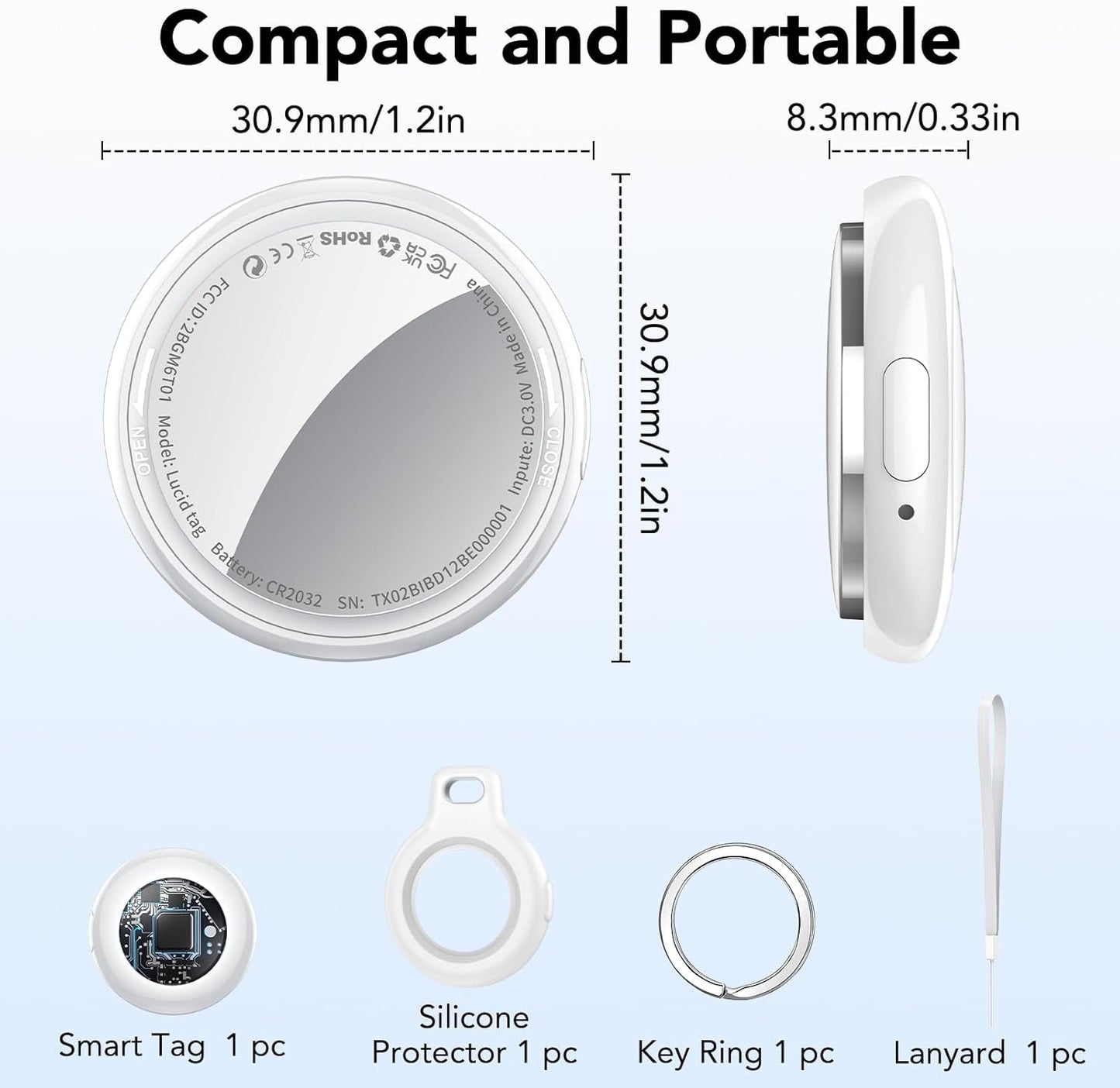 2025 New [Apple MFi Certified] (iOS Only) Air Tracker Tag-1 Pack, Bluetooth Tracker for Apple Find My, Replaceable Battery, Key Finder and Item Locator Smart Tag for Keys, Bags, Luggage, Pets, (White)