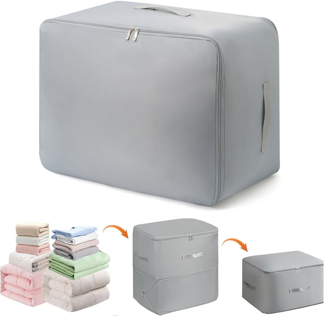 Ultra Space Saving Self Compression Organizer, 2025 New Large Capacity Storage Bag, Self Compression Heavy Duty Organizer for Comforters Blanket Bedding Duvet (Gray, Thin Version, X-Large, 21x17x24in)