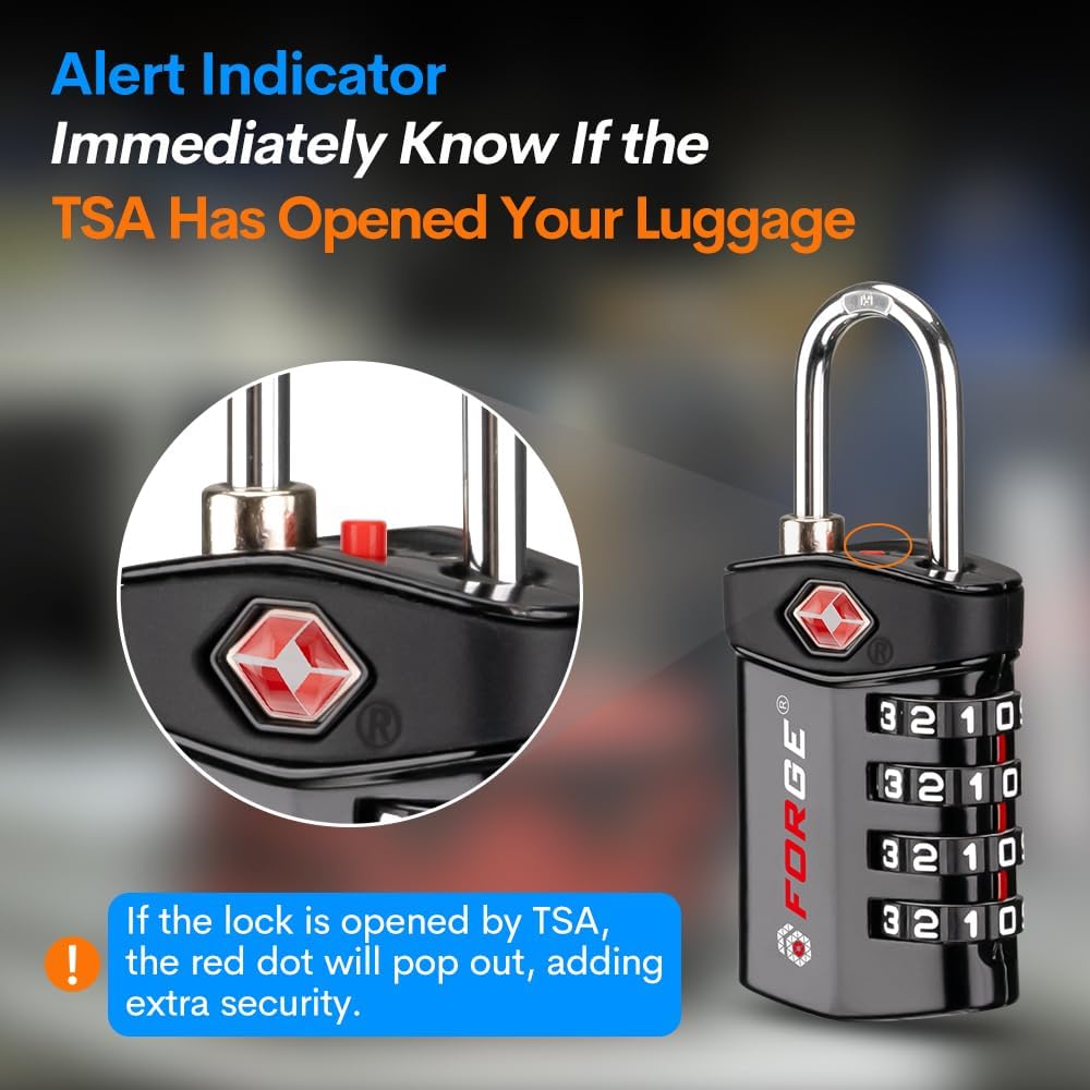Forge TSA Approved Luggage Locks for Air Travel, Gym Lockers, School Lockers, Pelican Cases, Easy Read Dials, Durable Alloy Body, Black 6 Pack.