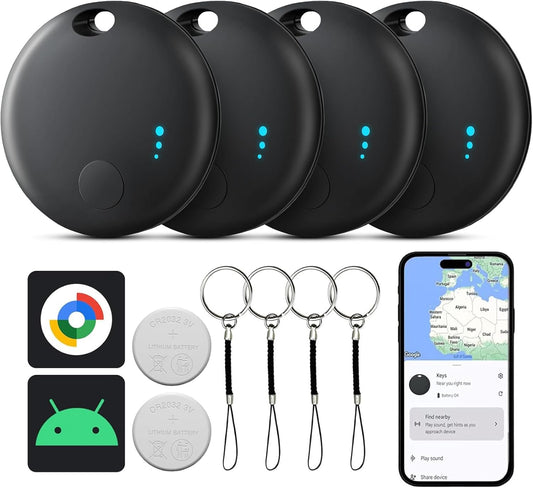 Air Tags for Android, Bluetooth Smart Tags for Android, Luggage Tracker Works with Google Find My Device App, Key Finders Item Locator for Keys, Wallets, Suitcases, Replaceable Battery, 4 Pack