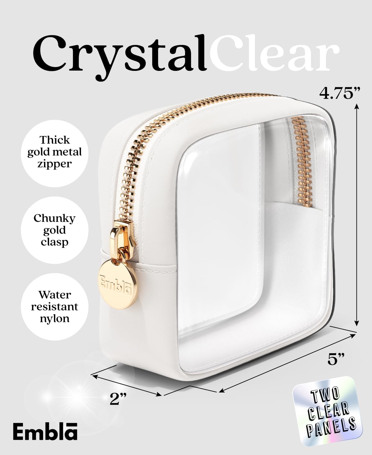 Clear Makeup Bag Zipper Pouch, Transparent Cosmetic Case Organizer, TSA Approved Travel Toiletry Case, Travel Accessories Essentials Makeup Tote for Women, Mini Cute Make up Bag for Purse - White