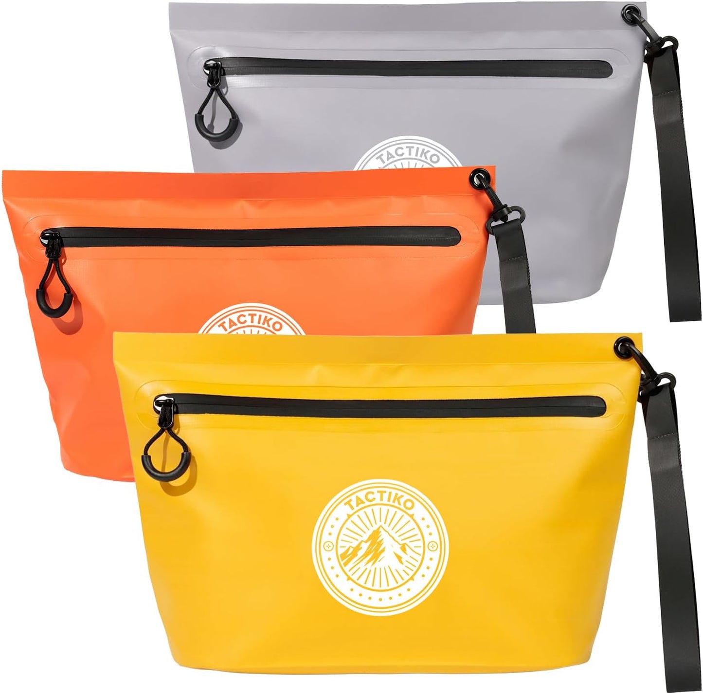 3-Pack Tactiko Heavy-Duty Splash Water Resistant Zipper Pouches - 3 L Hold-All Organizers for Dry Bags, Travel Bags (3, Yellow/Orange/Gray)
