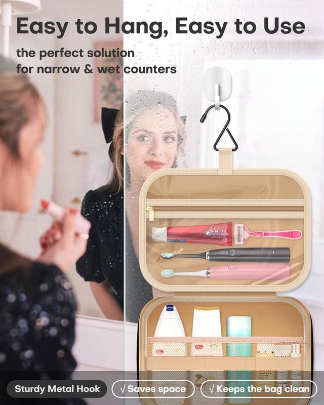 HOTOR Travel Toiletry Bag for Women & Men, Waterproof Makeup Bag with Hanging Hook and Multiple Pockets, Cosmetic Bags for Women, Travel Essentials, 12.6'' x 4.3'' x 9.9'', Black