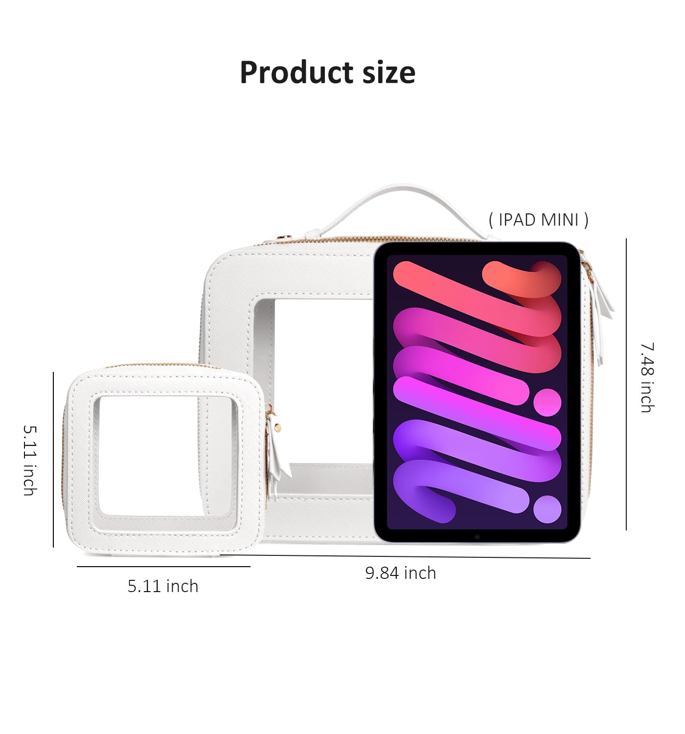 LETGO Clear Makeup Bags Set - TSA Approved Toiletry Bag with Handle Large Opening, Clear Toiletry Bags Case Pouch for Traveling Travel Car Orangizer Storage Essentials (Mini+Large White)