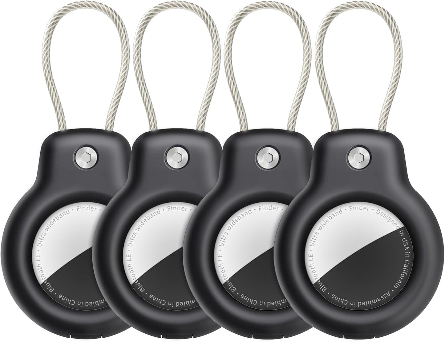 SPGUARD for AirTag Holder Case with Keychain, Air Tags-4 Pack for Apple Air Tag Holder with Wire Cable Lock Key Ring Chain Air Tagholder Accessories for GPS Item Tracker Kids,Keys,Luggage
