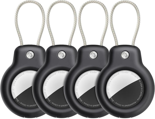 SPGUARD for AirTag Holder Case with Keychain, Air Tags-4 Pack for Apple Air Tag Holder with Wire Cable Lock Key Ring Chain Air Tagholder Accessories for GPS Item Tracker Kids,Keys,Luggage