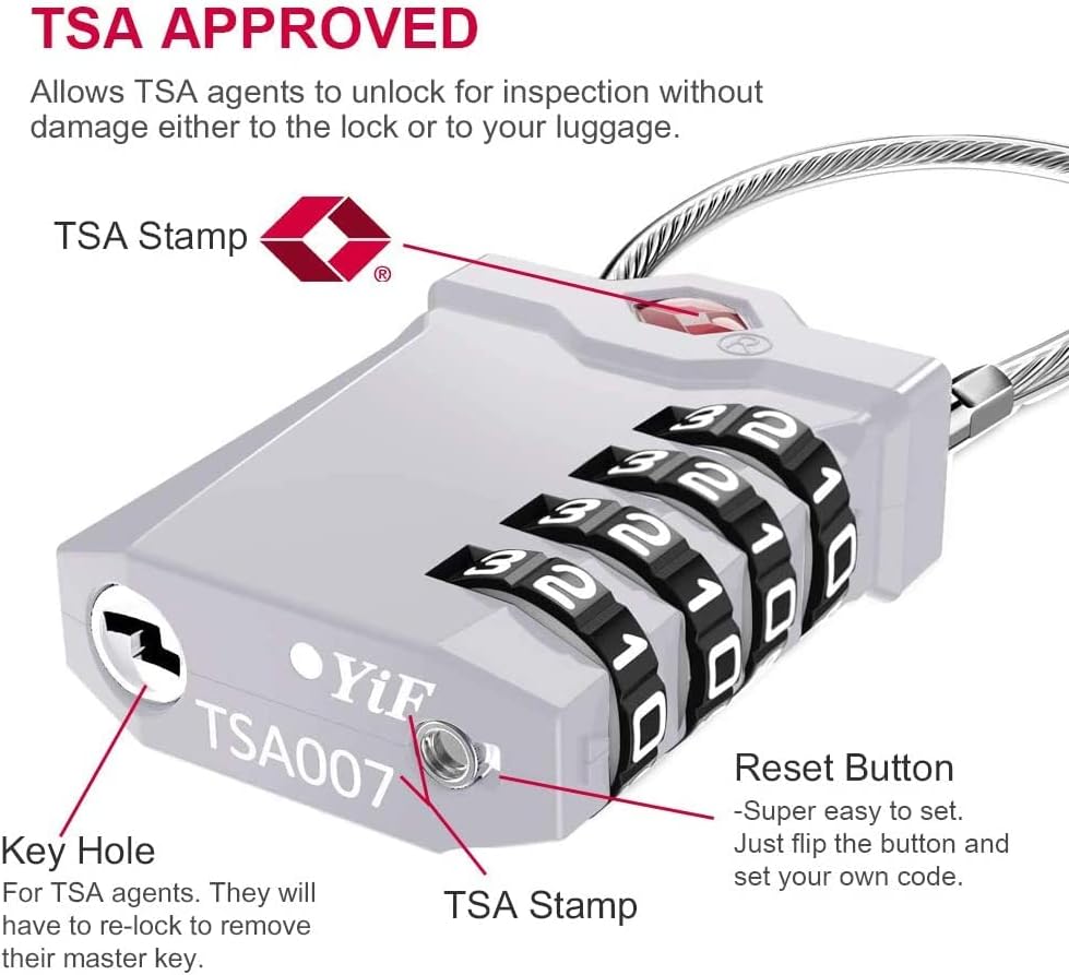 ZHEGE TSA Luggage Locks, Travel Locks for Suitcase with Inspection Open Alert, TSA Locks for Luggage 4 Digit for Backpack, Baggage, White Number Padlock for Locker (2 Pack, Silver)
