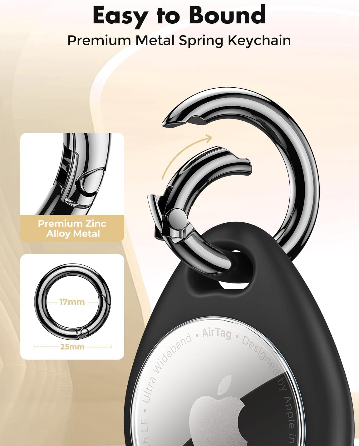 UNBREAKcable Holder for Apple AirTag [Fit Tightly Design] [Easy to Install] [Hold Air Tag Securely] Waterproof TPU Shell Case with All Metal Keychain Key Ring Clip, 4 Pack, Black