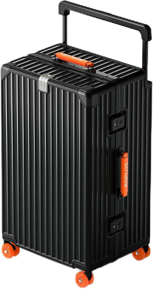 Aluminium Frame Checked- In Luggage with Smooth Jelly Wheels, Hardside Zipperless Rolling Suitcase with TSA Lock (BlackOrange, 28-Inch)