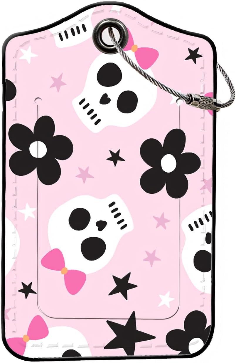 Luggage Tags for Suitcases, 2-Pack PU Leather for Cruise & Travel, Baggage ID Tags with Privacy Cover & Address Card, Durable Metal Ring, Kids Adults Travel Accessories, Sweet Punk Skulls