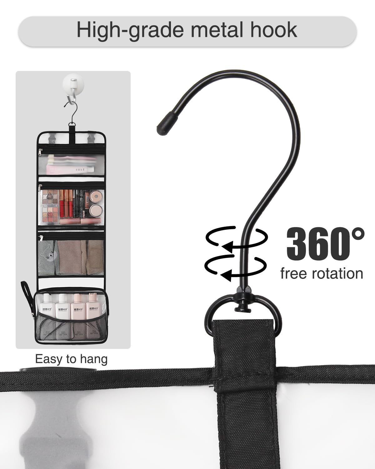 Relavel Travel Hanging Toiletry Bag for Men Women Travel Kit Shaving Bag Waterproof Large Makeup Bag Wash Bag Makeup Organizer Cosmetic Case for Bathroom Shower Semitransparent