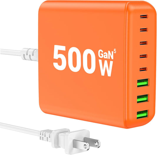 500W USB C Charger Block, 8-Port USB C Charging Station Fast Charging PD 120W PC Laptop Charger Adapter Compatible with MacBook Pro/Air/All iPad,DELL, iPhone 16/15/14/13/Pro Max/Galaxy