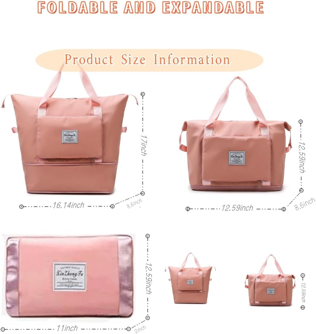 Large Capacity Foldable Travel Bag, Expandable lightweight Carry on Bag, Dry with Wet Separation Spor Duffel Bags