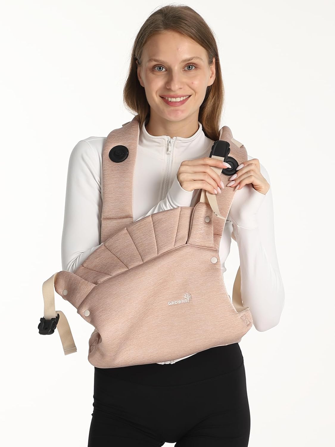 Grownsy Baby Carrier Newborn to Toddler (7-44lbs), Ergonomic & Cozy Wraps with One-Click Buckle, Head Support for Hands-Free Comfort, Dusty Pink