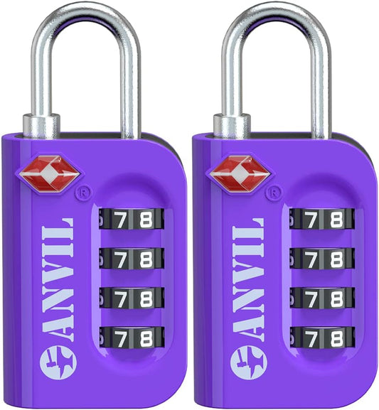 ANVIL TSA Approved Luggage Lock - 4 Digit Combination, 10,000 Combinations, Easy-Read Password Window, Travel Lock for Suitcases, Backpacks, Gym & Student Lockers, Baggage