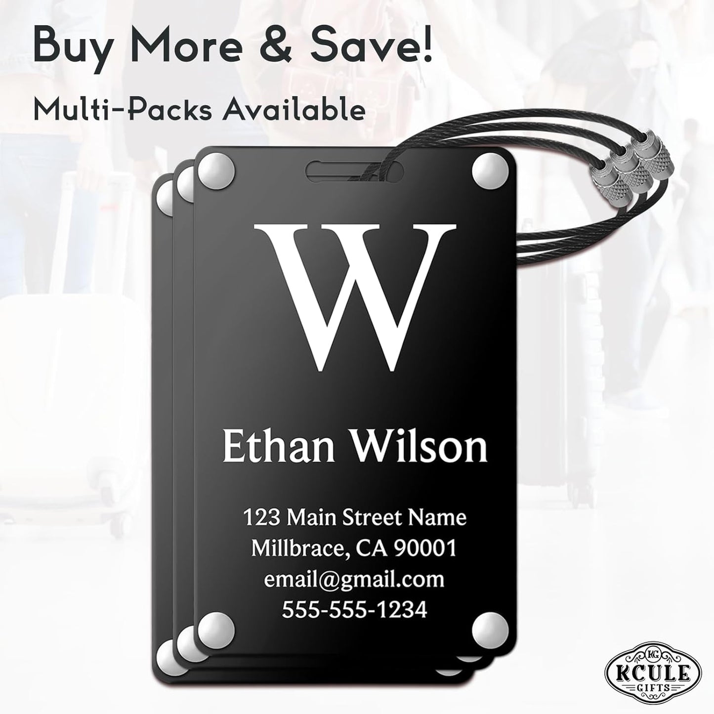 Personalized Luggage Tags: Custom Metal Luggage Tags for Suitcases, Backpacks and Bags with Your Personalized Text (Black)