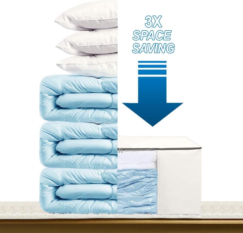 Cube Vacuum Storage Bags, Space Saver Bags, Decorative Totes with Cubic Vacuum Compression Seal Bags for Clothing & Bedding. Jumbo Organizer for Storing Clothes, Comforters, Blankets, Pillows & More!