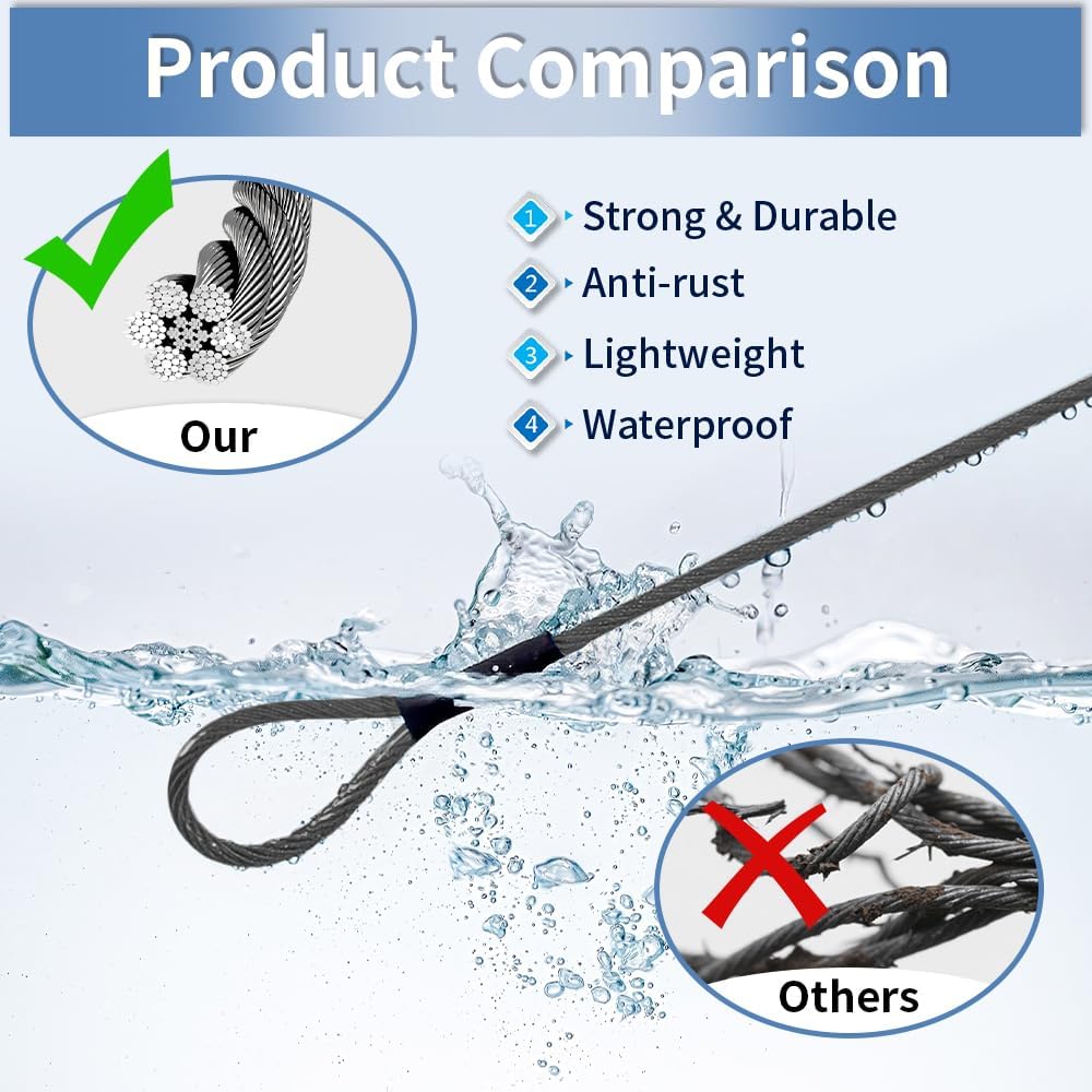 3.3mm (1/8 Inch) Outdoor Travel Stainless Steel Security Cable-3ft Luggage Lock Safety Wire Flexible Steel Wire Rope with Double Loop Safety for Luggage, Bike, Lock(Balck*2, 3ft-(2Pack)