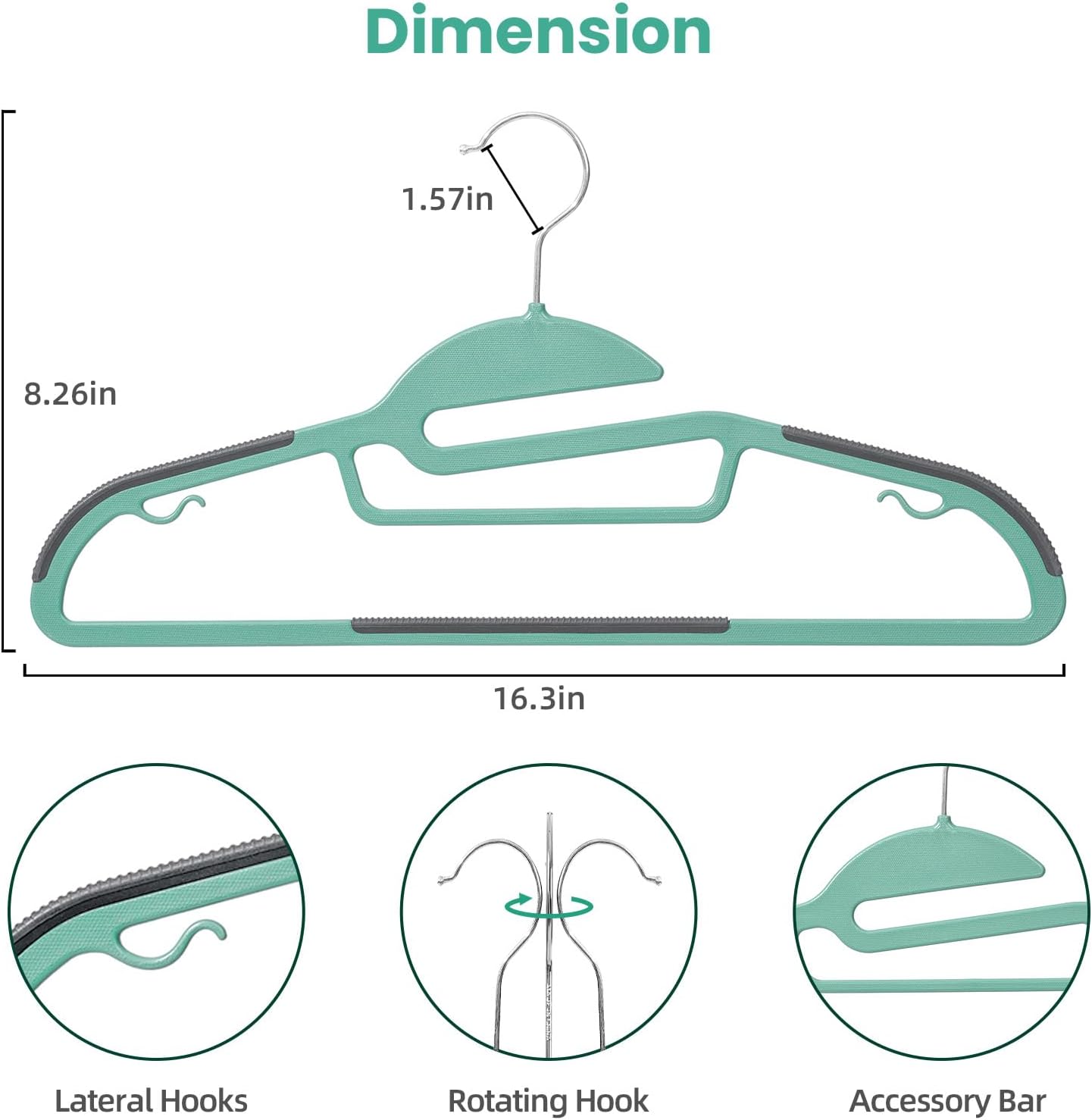 BAGAIL Plastic Hangers 50 Pack with Non-Slip Design,0.2 Inches Thick, 360°Swivel Hook Space Saving Organizer for Bedroom Closet,Shirts,Pants(Dusty Blue- S Shaped)