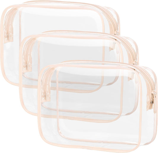PACKISM TSA Approved Toiletry Bag - 3 Pack Upgrade Color-Edged Clear Makeup Bag, Clear Toiletry Bag For Traveling Fits Various Storage Needs, Pink