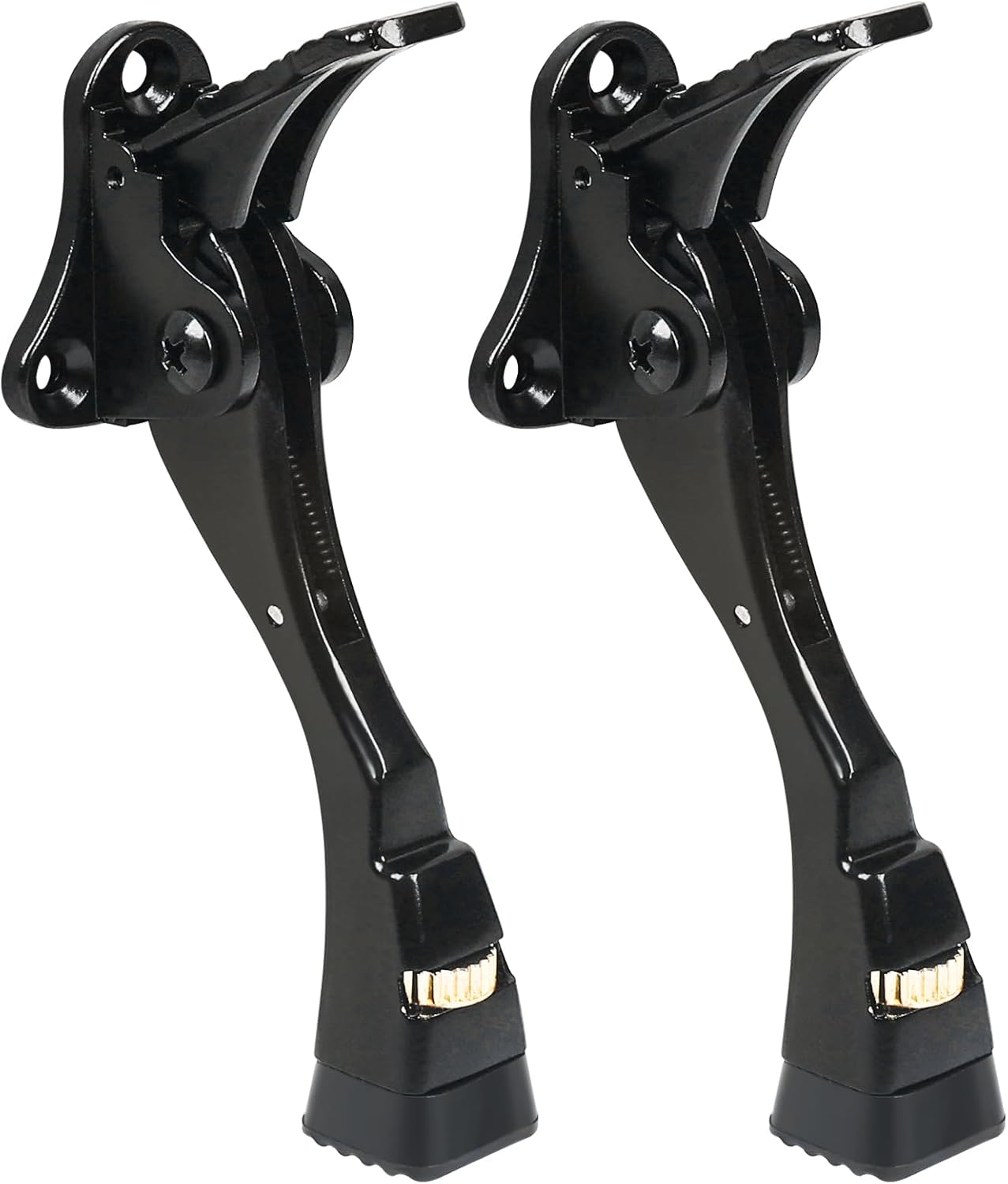 2 Packs Heavy Duty Kickdown Door Stopper, One Touch Adjustable Kickdown Door Stop for Heavy Doors, 4 in Metal Door Kickstand with Rubber Tip & Wall Protectors for Wide Doors- Black