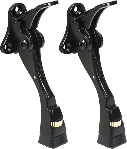 2 Packs Heavy Duty Kickdown Door Stopper, One Touch Adjustable Kickdown Door Stop for Heavy Doors, 4 in Metal Door Kickstand with Rubber Tip & Wall Protectors for Wide Doors- Black