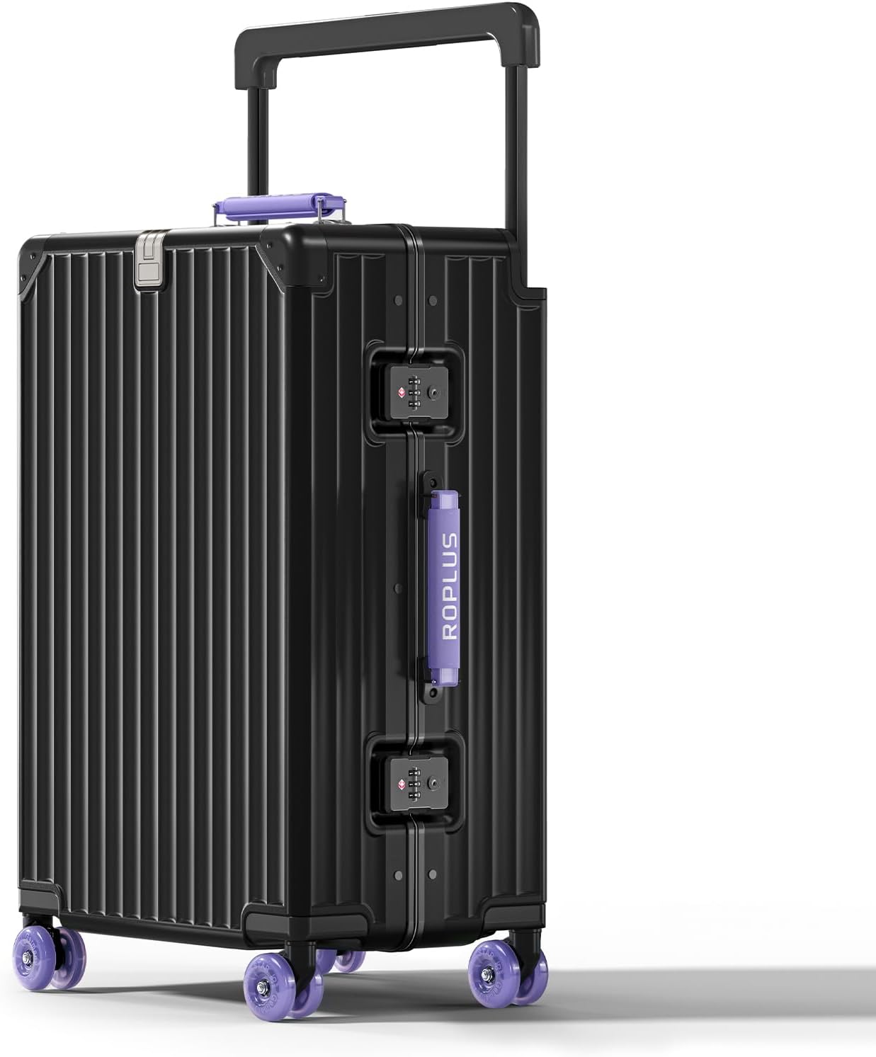 Aluminium Frame Checked-Luggage with Smooth Jelly Wheels, Hardside Zipperless Rolling Suitcase with TSA Lock (BlackPurple, 24-Inch)