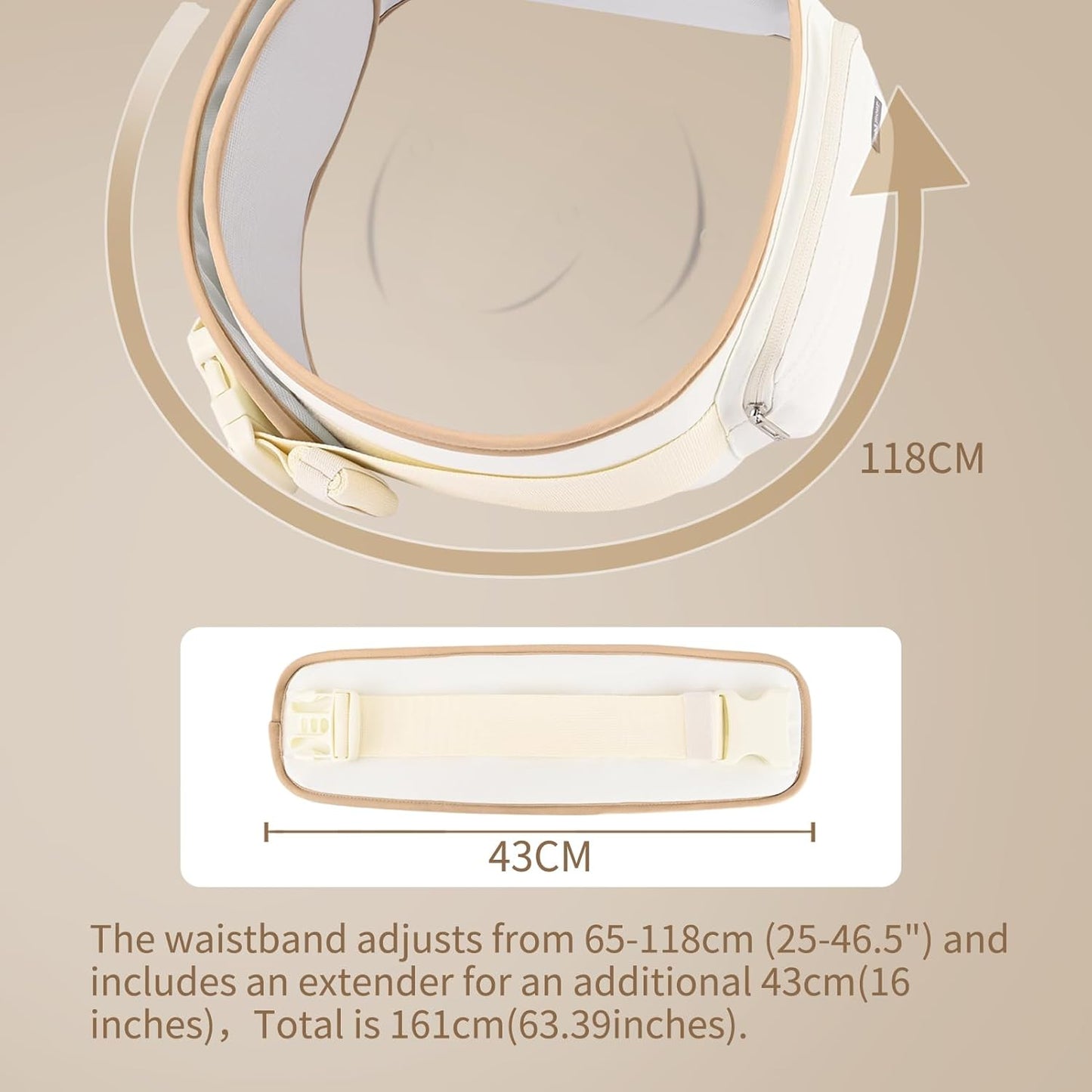 Bebamour Baby Carrier with Hip Seat,All-Position Breathable Mesh Hip Seat & Carrier 0-36Months with Head Hood, 3 PCS Teething Pads, Waist Extender,Storage Bag & Pacifier Case(Khaki)