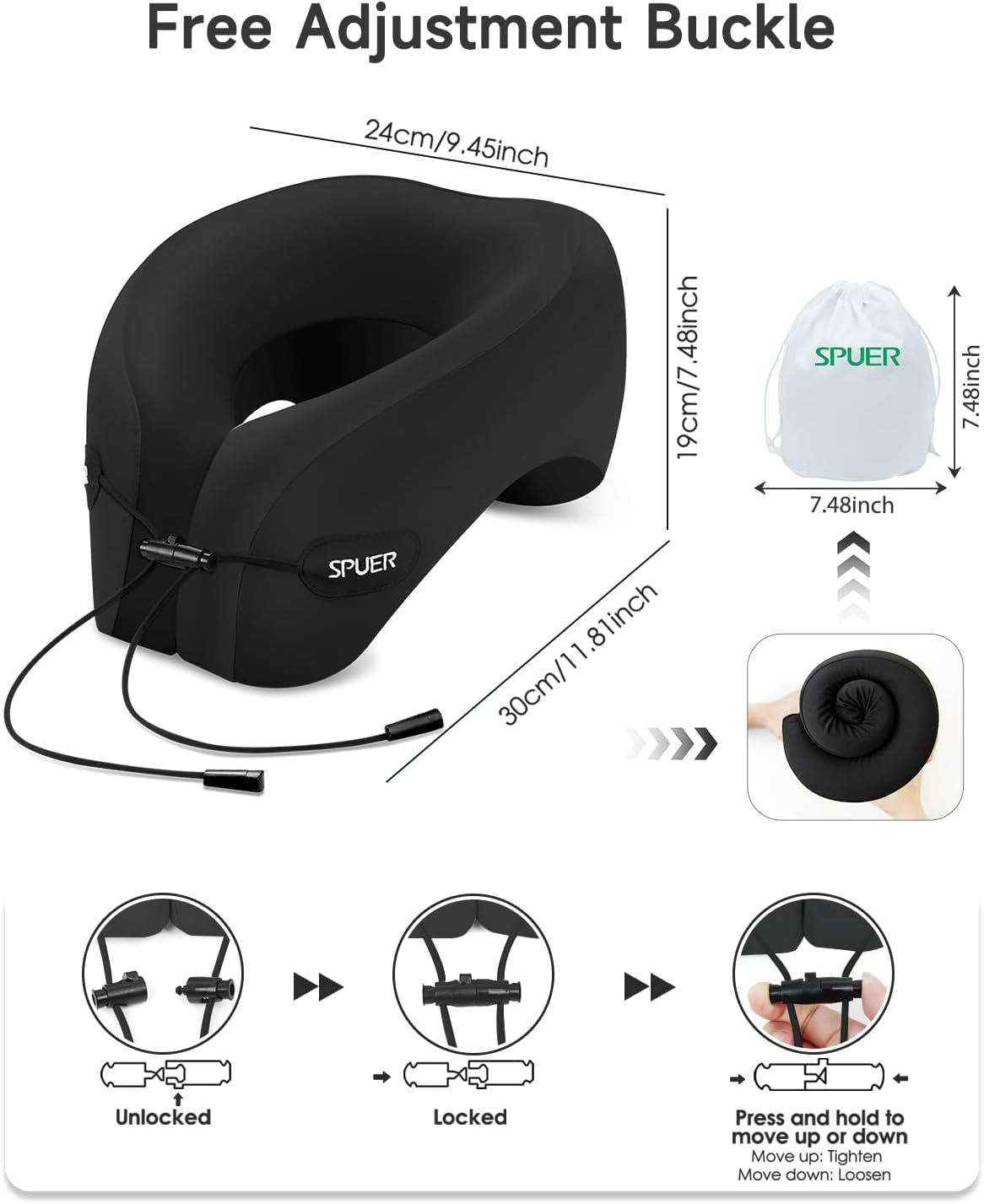 Travel Pillow – Neck Pillow Airplane, Travel Pillows for Airplanes, Airplane Travel Accessories with Eye Mask, Earplugs, Ergonomic Memory Foam Neck Pillow for Sleeping, Flights, Cars, Office (Black)