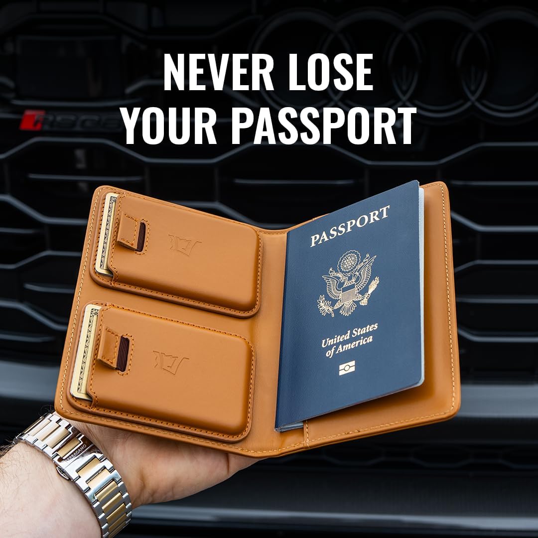 Kings Loot Passport Holder Wallet | RFID Blocking Leather Travel Wallet with Built-in Airtag Holder | Holds 1-6 Cards & Passport | Easy Pull Tab | Travel Wallets (Truffle)