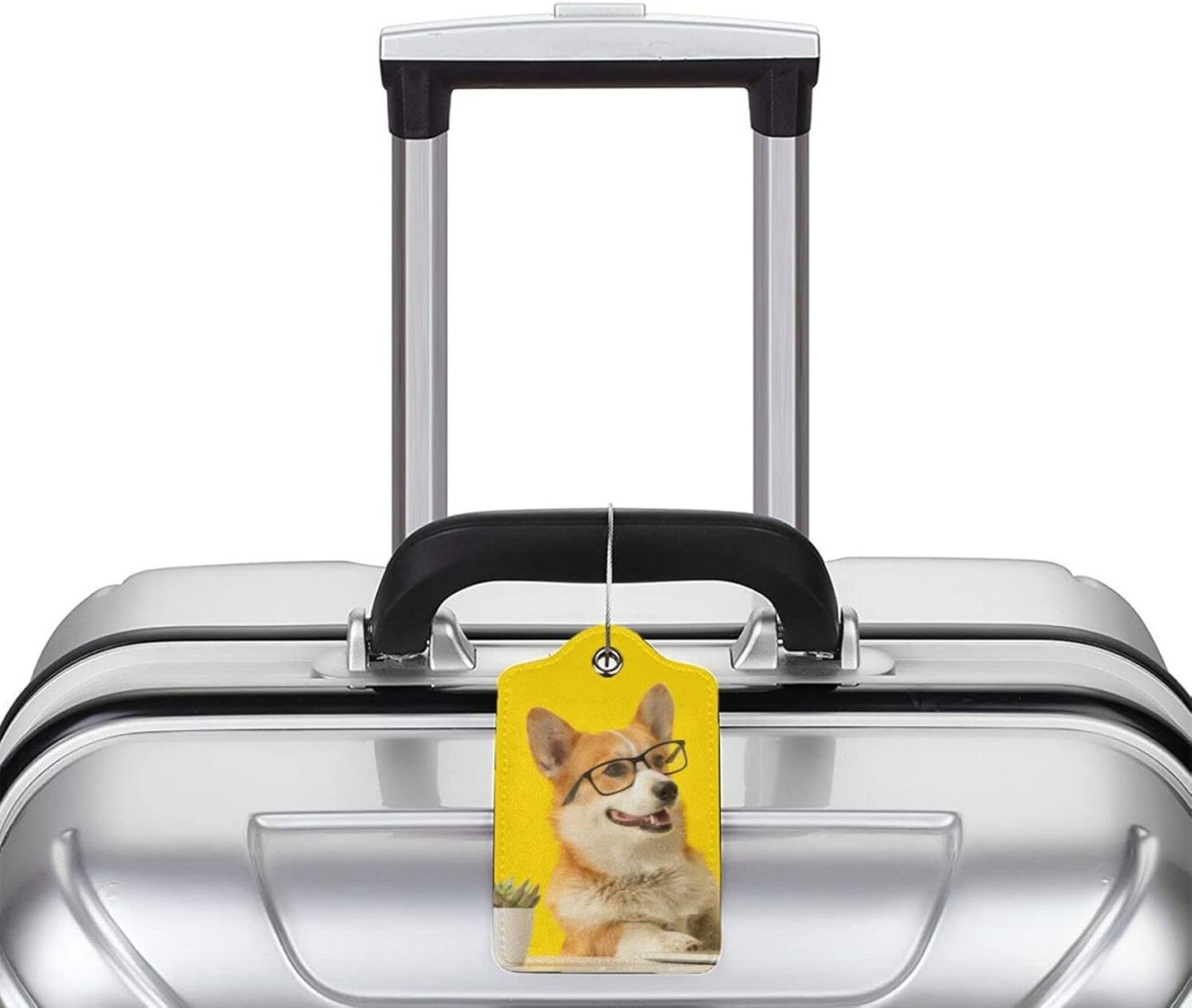 2 Pcs Yellow Luggage Tags for Suitcases Cute Dog with Glasses Pattern Leather Backpack Tag with Stainless Steel Loop Privacy Cover ID Label Travel Bag Tags Luggage Identifiers for Adults Kids Travel