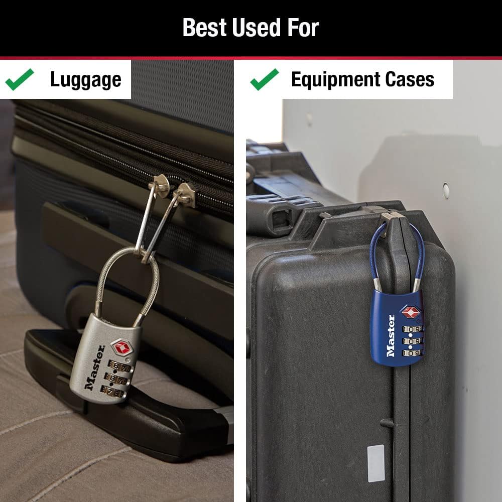 Master Lock Set Your Own Combination TSA Approved Luggage Lock, Travel Zipper Padlock is Perfect for Suitcases, Bags, or Backpacks, 4 Pack, Color May Vary, 4688EC4