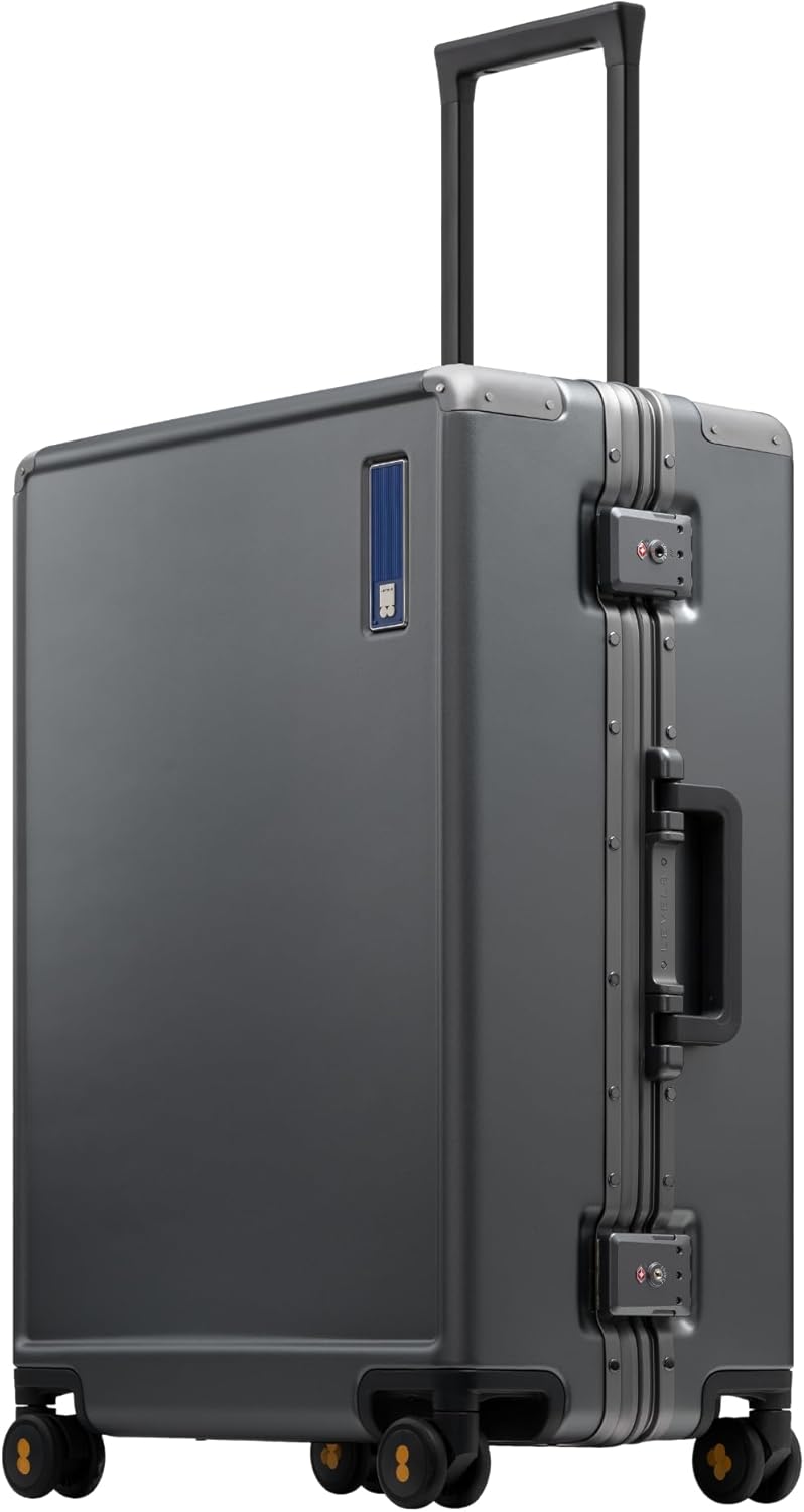 LEVEL8 Zipperless Checked Luggage with Aluminum Frame, Upgraded Medium Hardside Suitcase with Spinner Wheels, Metal Travel Luggage with Double Tsa Locks, 24 Inch, Grey