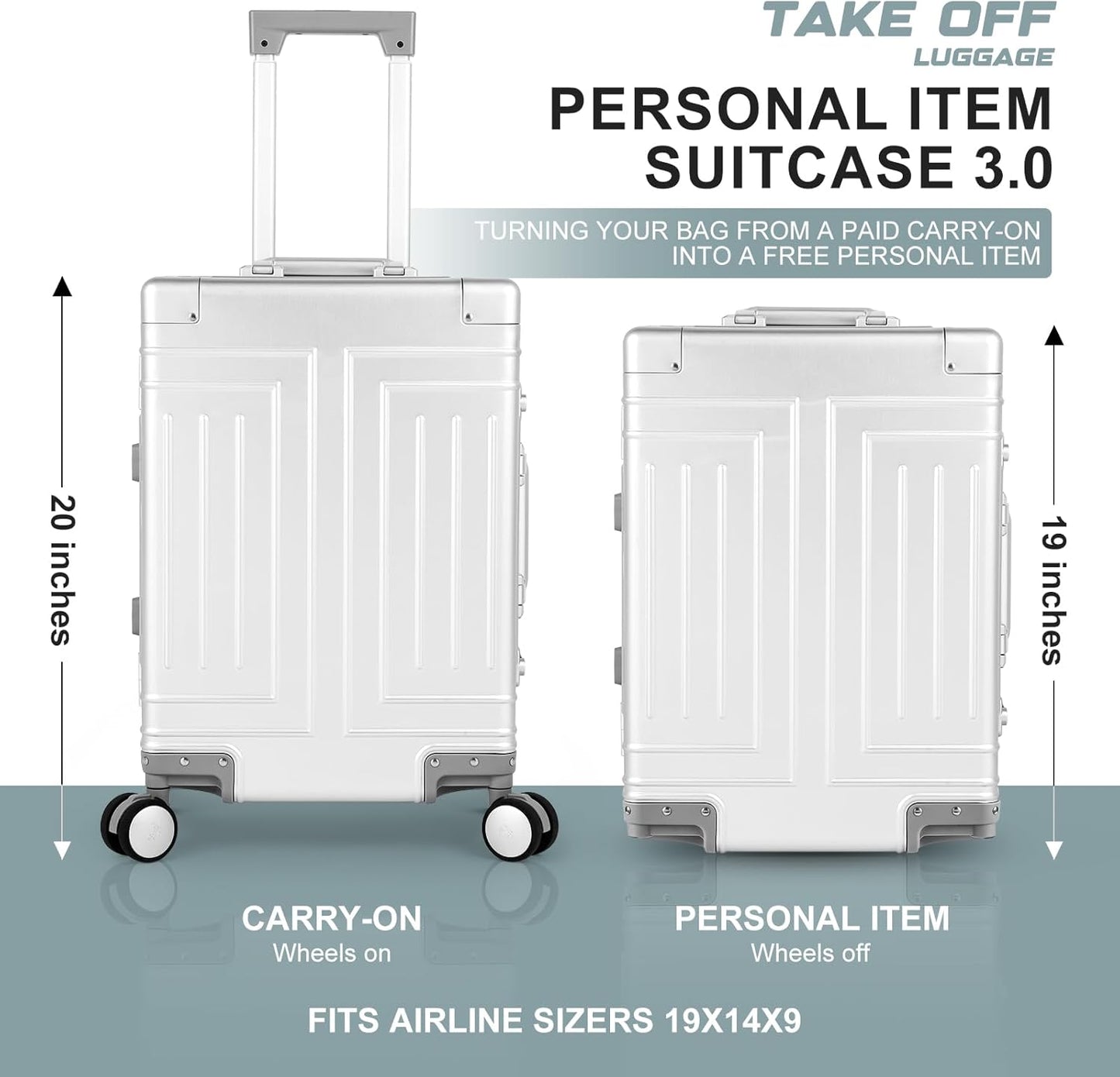 All Aluminum Magnesium 20/26 Luggage Set，Cut from Whole Aluminum Sheet，22x14x9 Airline Approved ，（3rd Generation，Premium Magnesium Metal zipperless suitcase ） (silvery, 20in+26in)