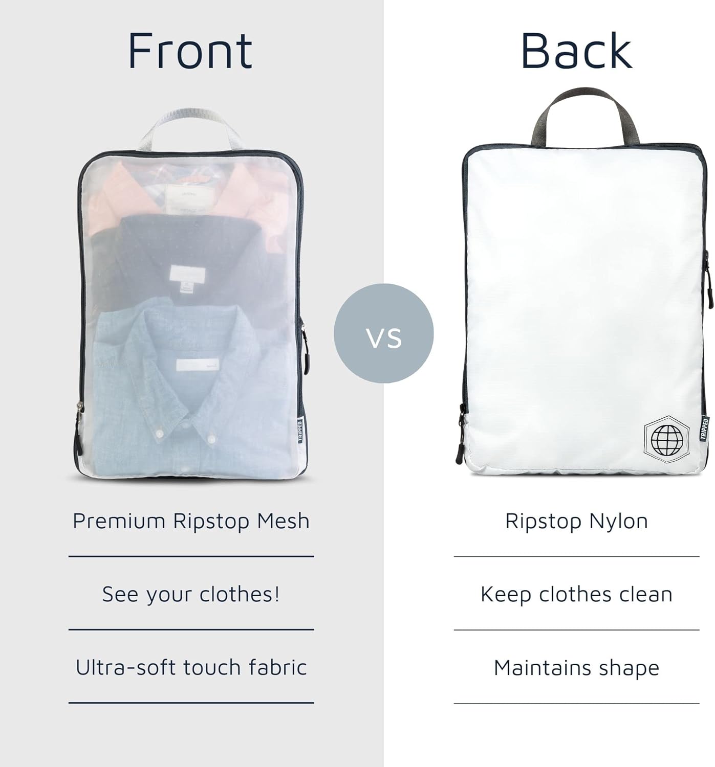 Large Packing Cube Set with See Through Mesh- Compression Packing Cubes Travel Organizers by TRIPPED Travel Gear (White)