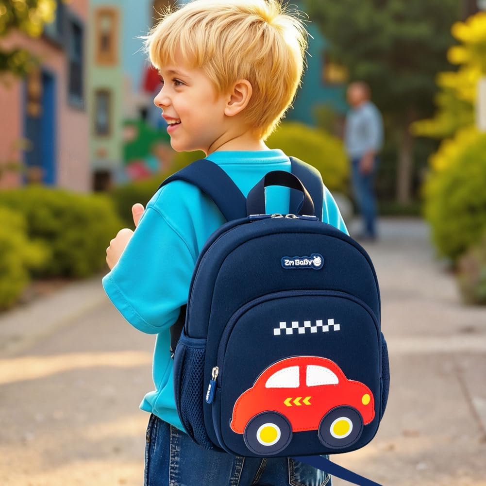 Padgene Toddler Harness Backpacks Safety Leash Kids Anti Lost Kindergarten Preschool Backpack Neoprene Lightweight Animal Schoolbag 3D Cartoon Car Mini Travel Bag for Boys Girls Ages 3-5