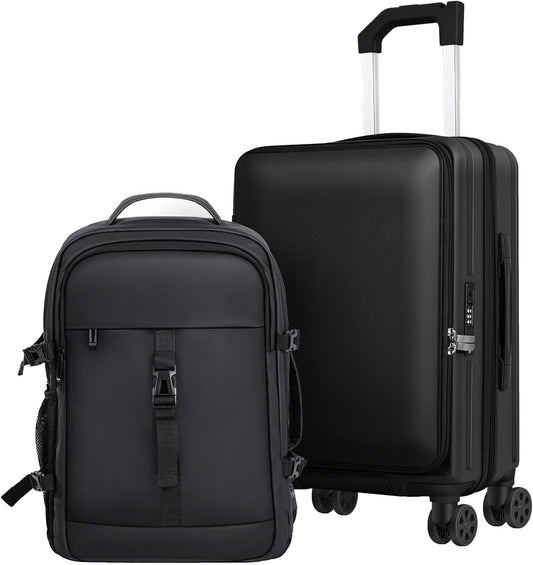 buy 0ne get 0ne free! Carry On Luggage Front Opening 20in Suitcase with TSA Lock PC Hardside Rolling Luggage Travel Suitcase, Small, Hardside Expandable Luggage with Spinner Wheels (Black)
