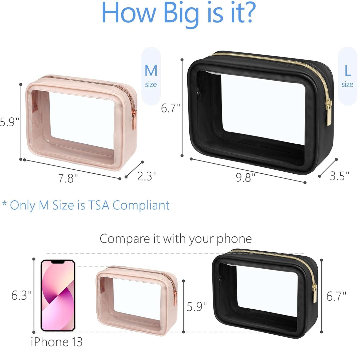 PACKISM TSA Approved Toiletry Bag - Upgrade Color-Edged Clear Makeup Bags, Clear Toiletry Bags For Traveling Fits Various Storage Needs