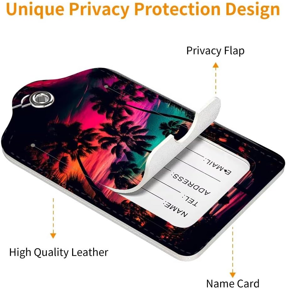 2 Pack Luggage Tag for Suitcase, Cute Unique Leather Bag Tags Identifiers Privacy Cover ID Label with Durable Steel Loop for Women Men Kids Girls Travel, Dusk