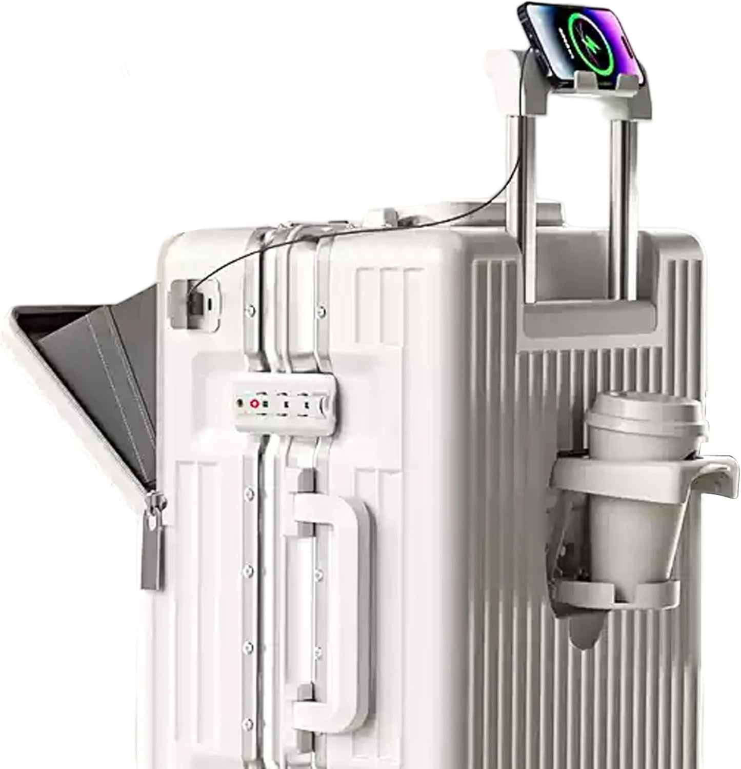 2-Piece Hardshell Zipperless Luggage Set, 20/26" Aluminum Frame Hardshell Spinner Luggage, Airline Approved Carry-On Luggage, TSA Lock, 360° Quiet Wheels With Cup Holder (White)