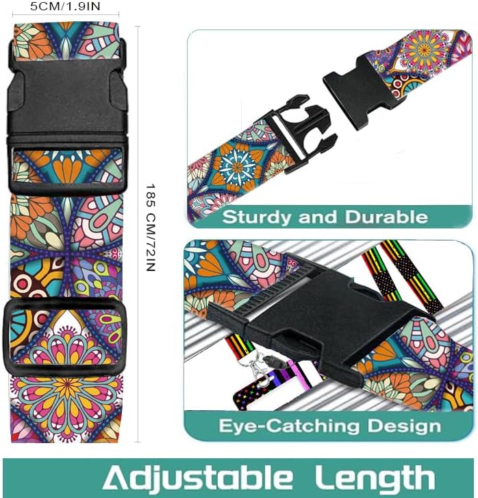 Luggage Straps for Suitcases Travel Belt Accessories, Cute Suitcase Strap, Adjustable Luggage Belt Strap, Heavy Duty with Quick-Release Buckle Luggage Strap Luxury Mandala Pattern