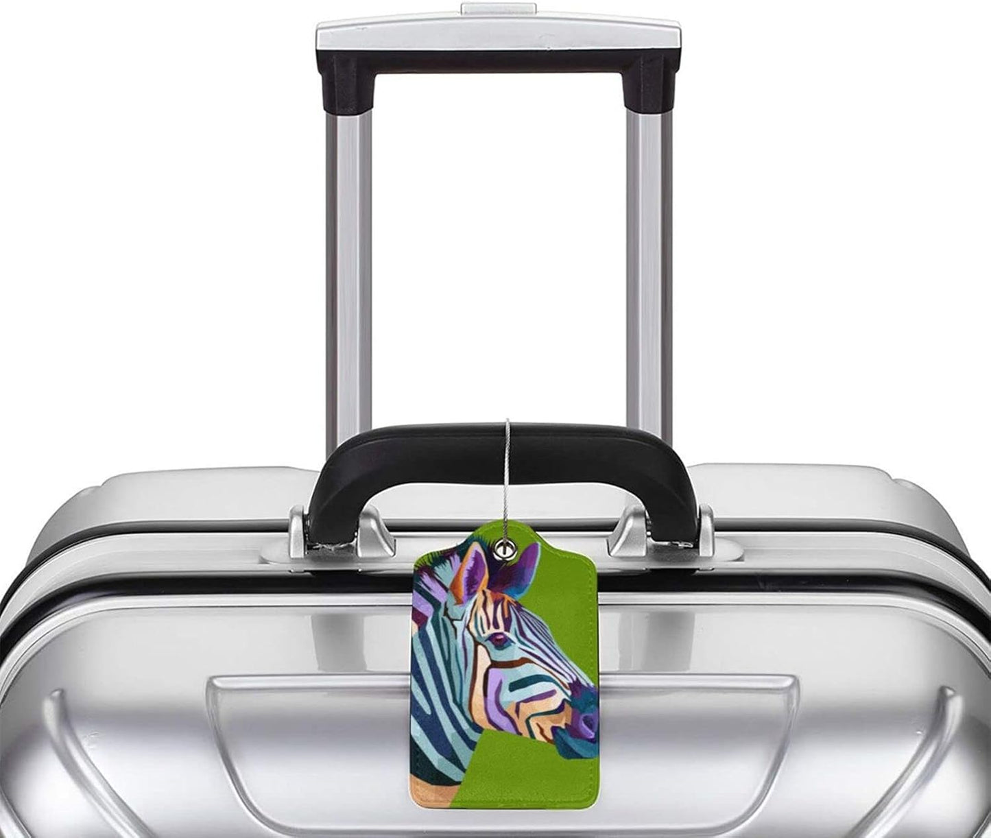 2pcs Zebra Luggage Tag for Suitcases Baggage, Colorful Airport Cruise Leahter Luggage Tag on Green Background and Full Back Privacy Cover for Travel Sports Teens Kids