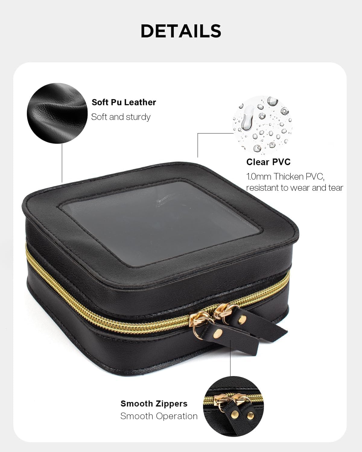 2 Pcs Clear Makup Bag Set, Clear Cosmetic Bags with Zipper Waterproof Small Travel Cosmetic Case Cute Make Up Pouch Mini Car Essentials for Women Travel Car Organizer (Mini Black)