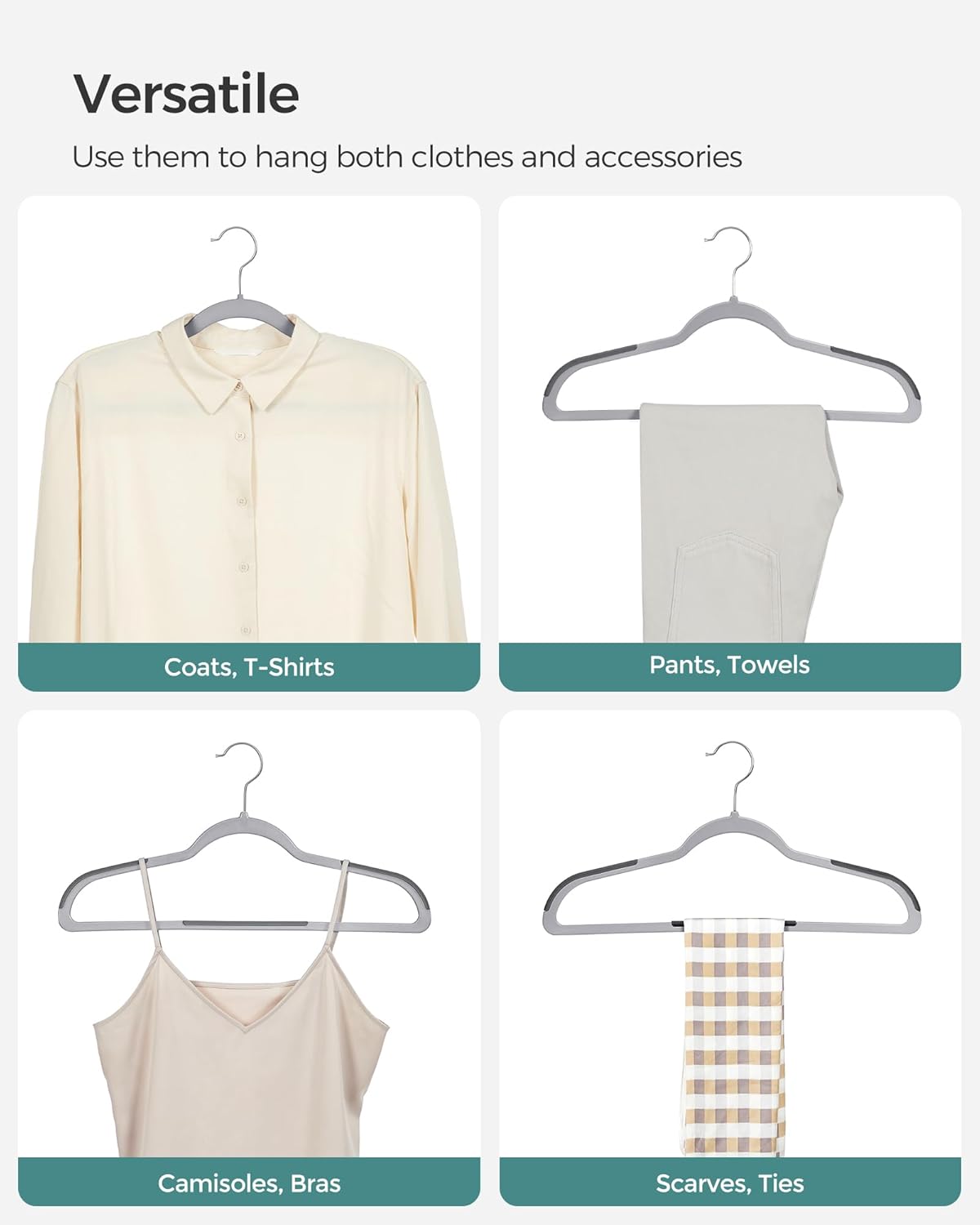 SONGMICS Clothes Hangers, Pack of 30 Plastic Coat Hangers, Space-Saving, Light Gray and Dark Gray UCRP30G