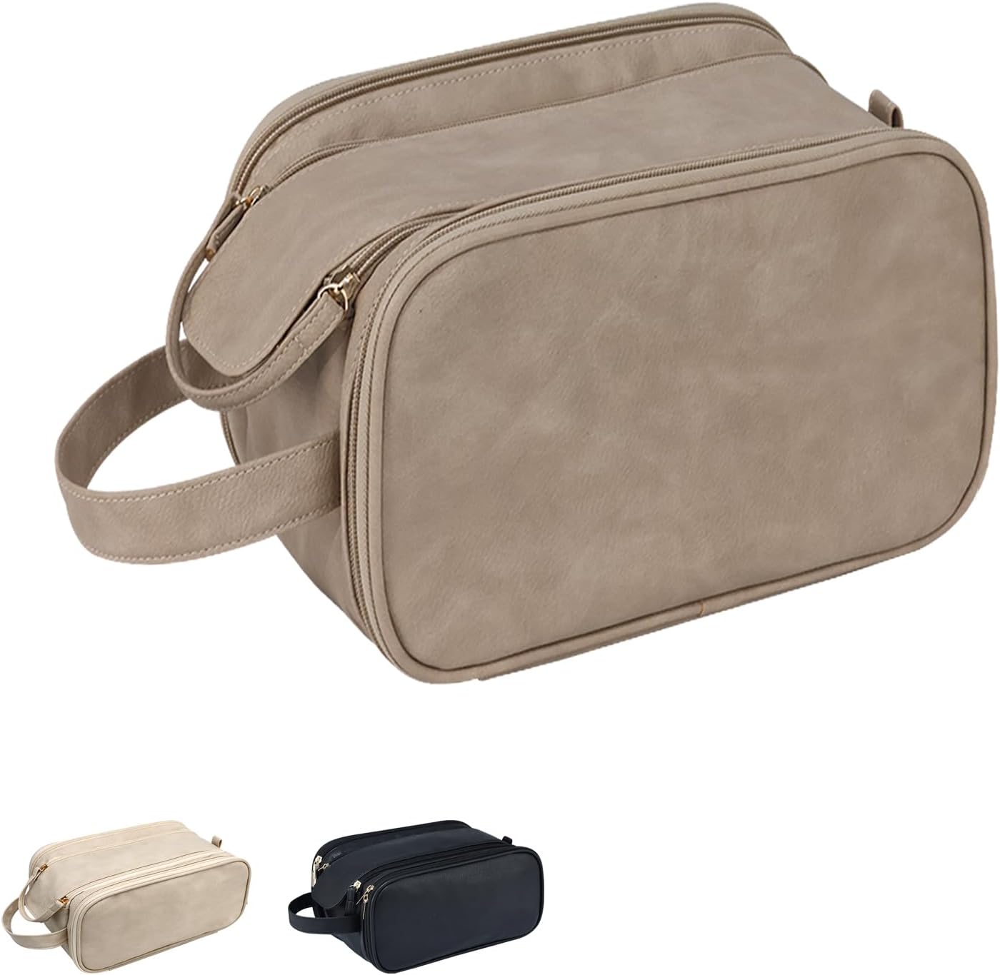 Travel Toiletry Bag for Women PU Leather Triple-layer Double Zipper Toiletry Bags,Waterproof with Handle Mens Toiletry Bag Stowable Brushes, Toiletries Makeup for Business Trips Camping Bathroom Brown