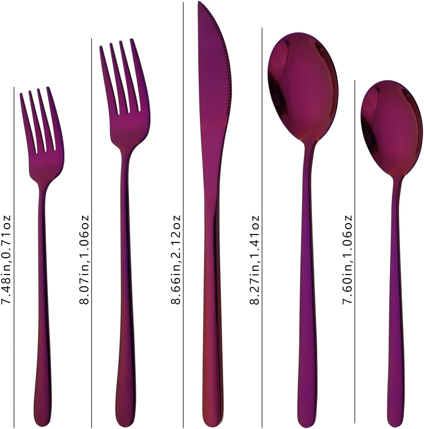 20 Pieces Silverware Set 304 Stainless Steel, Healthy & Eco-Friendly Silver Travel Mirror Polished Purple Knife Fork Spoon Salad Fork Dessert Spoon Flatware Set, Service for 4