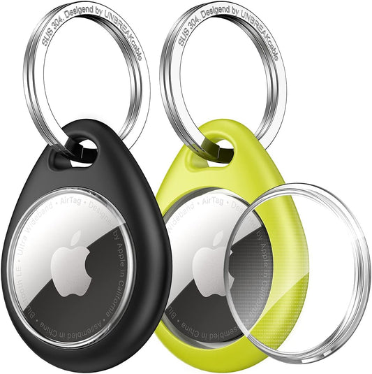 UNBREAKcable 360° Protective Case for AirTag, [2-Pack] AirTags Keyring Holder, Scratch-Resistant, Lock Design, Keychain for AirTag, TPU Full Cover Case for Key, Bag, Luggage, Pet Collar (Black&Green)